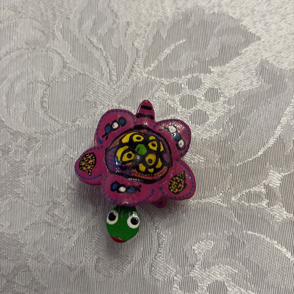 Handmade Mexican Wooden Dark Pink Shelled Turtle